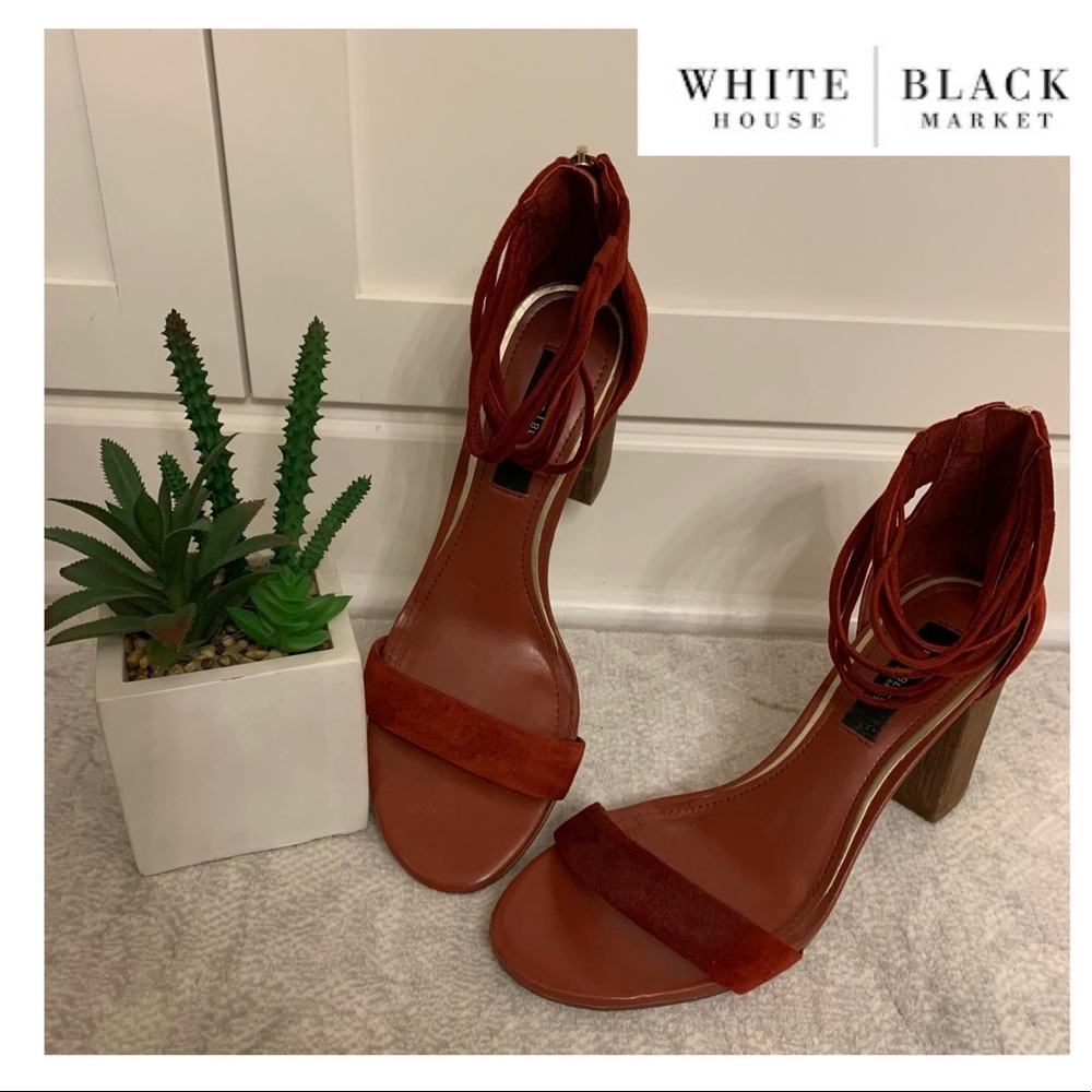 White House Black Market Crimson Suede Strappy Heels